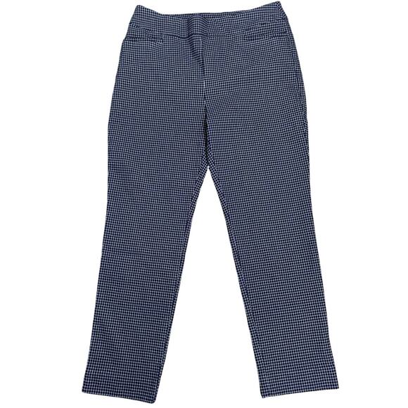 Chico’s 1P Petite Navy Micro-Check Pants Women’s Stretch Slim Ankle Dress Work - Picture 1 of 10